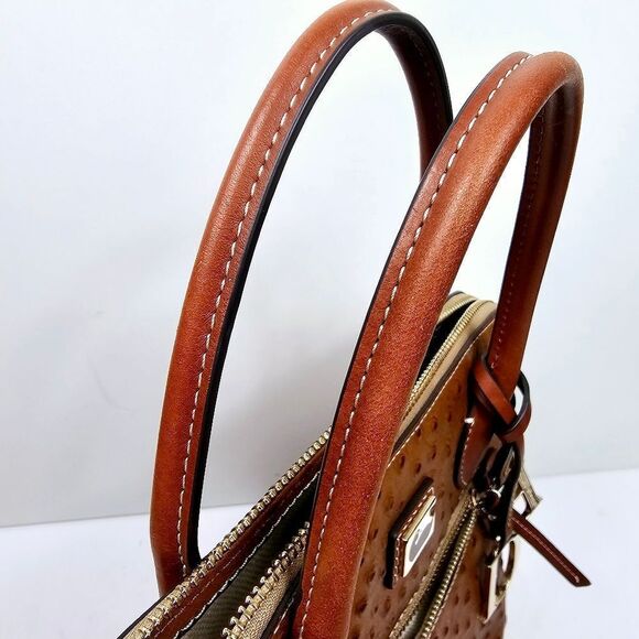 Dooney & Bourke Large Ostrich Embossed  Domed Satchel  Caramel Retail $368 - Picture 4 of 15